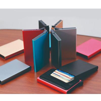 China Stock Vintage Metal Rfid Wallet Blocking Aluminum Alloy Automatic Smart Wallet Noise Up Credit ID Business Card Holder for sale