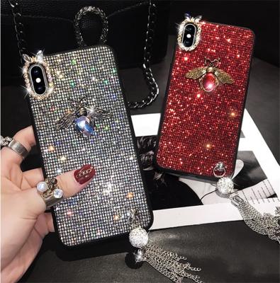 China Bee Diamond Tassels Cell Phone Case Glitter Bling Bling Fashion Pro Protector Cover Max 6.7 inch iphone 12 7 plus for sale