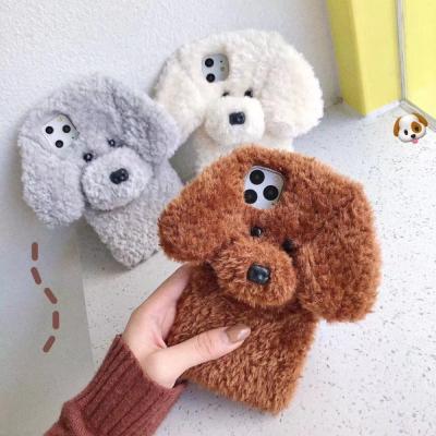 China Cute 3D TPU Teddy Dog Plush Soft Fur Phone Case For iphone 12 12 pro iphone max fluffy animal cases for sale