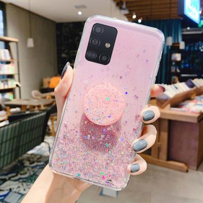 China Hot Sale Glitter Powder Bling Mobile Phone Case PC Tpu For Samsung A42-5G A71-5G M51 M01 A01 Stand Holder Socket Back Cover for sale