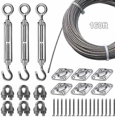 China Outdoor String Lights Hanging Kit 1x19 Stainless Steel Wire Rope 304 Suspension Kit for sale