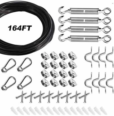 China Stainless Steel Hanging Kit 164 FT Coated Wire Rope Assembly Turnbuckle And Hook for sale