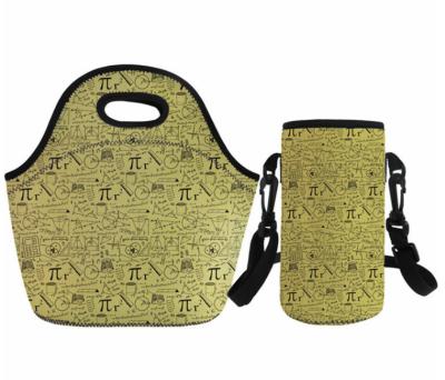 China Classic OEM Nopersonality Math Print Insulated Lunch Bag Set Neoprene Insulation Small Tote Food Bag for sale