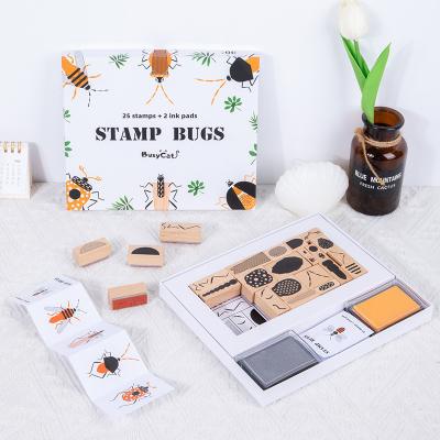 China Cognitive Stamp Toy Kids Animal Insect Stamp Educational Wooden Insect Stamp for sale