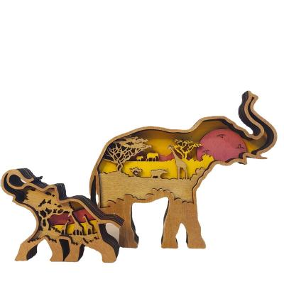 China Art Deco 3D Wooden Elephant Parent-child Ornaments Desk Ornament for sale