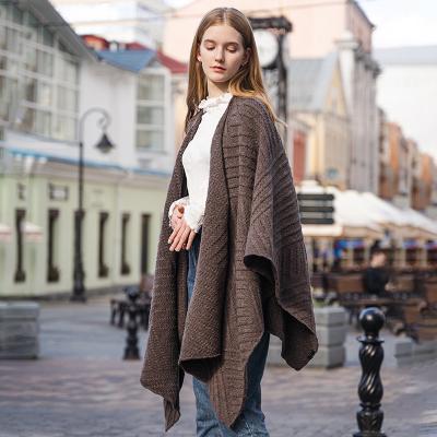 China Custom Made Winter Warm Women Wool Poncho Solid Color Knitted Luxury Soft Ladies Fashion Elegant 100% Wool Cape Shawl for sale