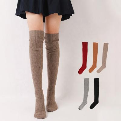 China Viable Custom Design Logo Black Fashion Casual Knee High Cashmere Socks Japanese Korean Ladies Slouch Long Tube Winter Bedroom Stocking for sale