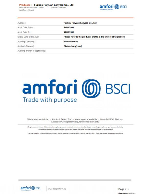 amfori BSCI - Fuzhou Haiyuan Ribbon Co., Ltd.