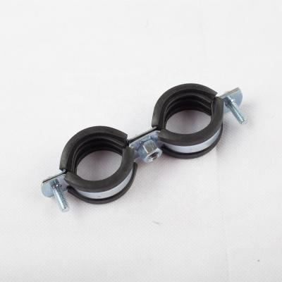 China Pipe Clamp Galvanized Double Loop Pipe Clamp Support With Rubber for sale