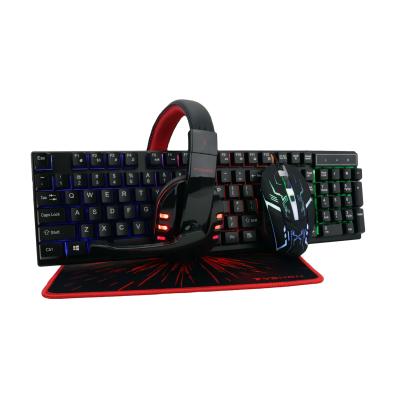 China Wire Gaming Ambidextrous Backlit Keyboard and Mouse Combo Kits with Mouse Pad and Headset Fashion New RGB Led Backlight Gamer PC Set Combo for sale