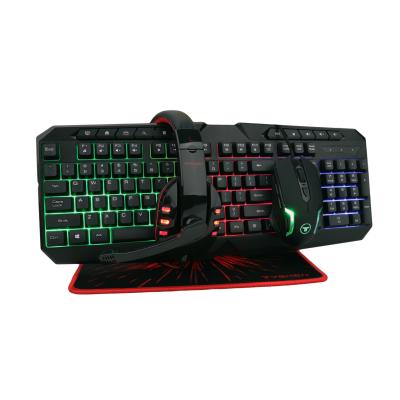 China Ambidextrous Gaming Kits 4 in1 RGB Backlight Keyboard Mouse Combo Headset and Mouse Pad Four All in One Computer PC Combo Set for sale