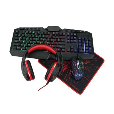 China Ambidextrous Cable 4 In One Gaming Combo PC RGB Led Lightweight OEM All Table Keyboard Mouse Earphone And Mouse Pad Best In One Computer Combo for sale