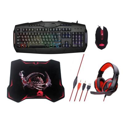 China Ambidextrous game combo include mouse/keyboard/mouse pad/gaming headset, 4 in 1 game combo for sale