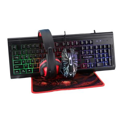 China 2021 hot sale ambidextrous gaming 4 combo in 1, keyboard, mouse, earphone, mouse pad computer accessories set for sale