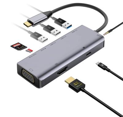 China 9 In 1 USB C Hub , Multi Function USB Hub Small Size for sale