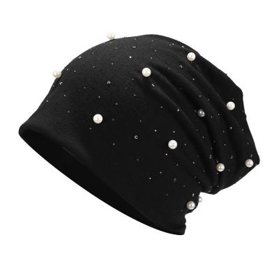 China Warm character European and American pearl drill cotton sweater ladies autumn and winter stack cap imprisonment outdoor hat for sale