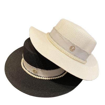 China Fashion outdoor UV protection sun hat\comfortable female travel\durable summer sun protection bead straw hat seaside sunshade hat for sale