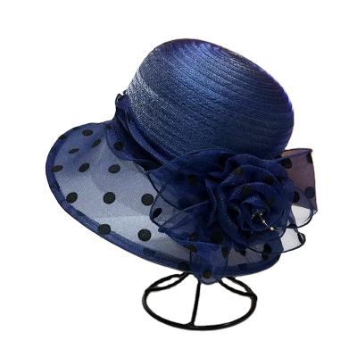 China New Stylish Foreign Polka Dot Organza Polka Flower Ladies Top Hat Ladies Style Basin Hat British French Female Striped Dot for sale