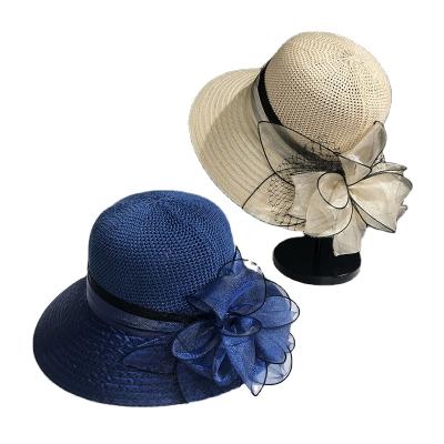 China Fisherman Striped Beach Sunscreen Sun Hat Women Summer Organza Sun Hat Flower UV Sun Hat for sale