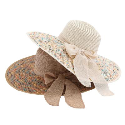 China Large Brim Character Sun Hat Beach Women's Foldable Soft Floppy Hat Summer Protect Casual Travel Hat Female for sale