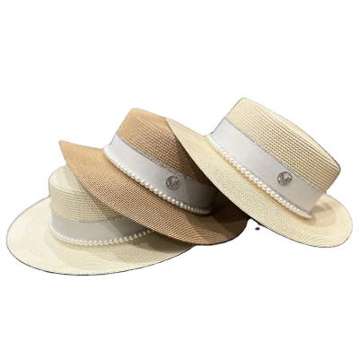 China 2022 Breathable Comfort Muchique Straw Hat Hats For Girl Sun Straw Wide Brim Beach Hats Summer Women Outside Travel Straw Hat Rhinestone Chain for sale