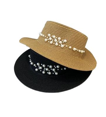 China Large Character Pearl Straw Hat Beach Gutters Summer Sun Hat Summer Vacation Female Sunscreen Umbrella Travel for sale