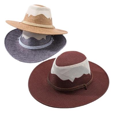 China Mens Striped Mesh Breathable Panama Big Head Straw Hat Summer Beach Hat Plus Size Color Matching Jazz Fedora Hat Straw Breathable for sale