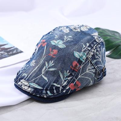 China Fashion Spring and Autumn Newsboy Berets Hat Women Denim Platypus Sun Visor Ivy Flat Hat Shade Floral All-match Picture for sale