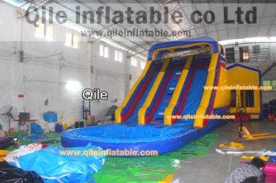 China inflatable wet & dry slide with pool,pool can removed ,double wave slide for sale