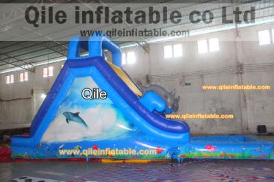 China dolphins inflatable wet & dry slide with pool,pool can removed ,double wave slide for sale