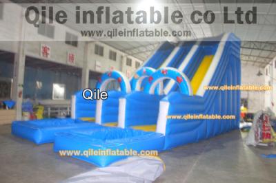 China la diapositiva mojada de la diapositiva doble de la onda y seca inflable con la piscina, piscina puede quitado, diapositiva de la onda del doble en venta