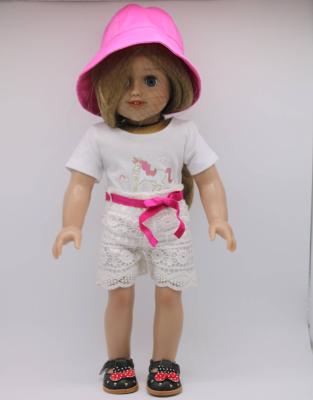 China Newly Doll Accessories 18 Inch Doll Dress Set Doll Clothes Lace Shorts and White T-shirt with Doll Shoes for sale