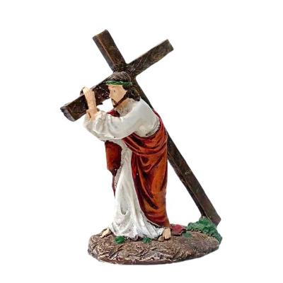 China Europe Religious Fine Hand Resin Catholic Portrait Decoration Gifts Easter Jesus Cross Stature Sculpture Painting Home Gifts for sale