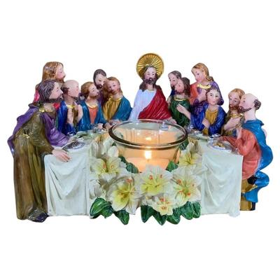 China Creative Home Decoration Gifts Europe and American Religious Fine Hand Painted Resin Retro The Last Supper Theme Aromatherapy Jesus Candle Holder for sale