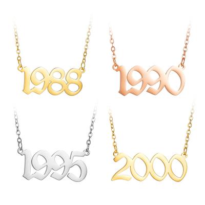 China TRENDY Customize Lovers Gifts 18K Real Gold Plated Stainless Steel Birth Year 1995 Necklaces Gold Chains Number Choker Necklace for sale