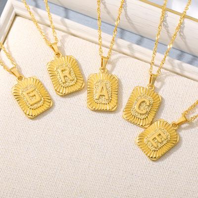 China Hiphop Customize Hip Hop Jewelry Thin Layer Gold 26 Square Letter Initial Pendant Necklace Letter Necklace for sale