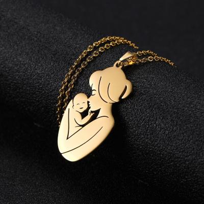 China OEM fashion 5.8g mothers day gifts stainless steel jewelry CLASSIC dia de las madres 33mm OEM gold plated mom baby necklaces for sale