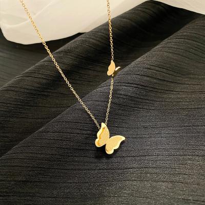 China FASHIONABLE Small Stainless Steel Butterfly Necklace Minimalist Gold Plated Simple Tiny Butterfly Choker Necklace for sale