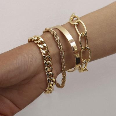 China Vintage Factory Direct 14K Gold Plated Bangles Bracelets Set Charm Gold Bracelet For Women Jewelry Accessories for sale