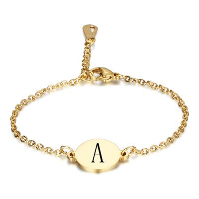 China Newest CLASSIC Design 18k Gold Plating 316L Stainless Steel Letter Bracelet Customized Initial Bracelet Women for sale