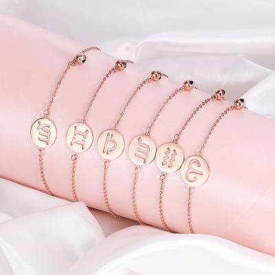 China Summer Vacation Stainless Steel Astrology Anklet Zodiac Anklet Lead Free Nickel Free Rose Gold Zodiac Anklet Barefoot Bracelet for sale