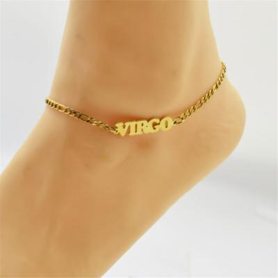 China Fashion TRENDY Custom Gold Plated Stainless Steel Anklet 12 Zodiac Cuban Link Chain Anklets for sale