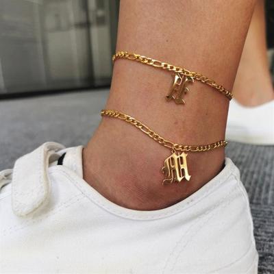 China FASHIONABLE Custom Gothic A-Z Initial Letter Gothic Gold Plated Alphabet Boho Anklet Bracelet Chain Foot Jewelry Stainless Steel for sale