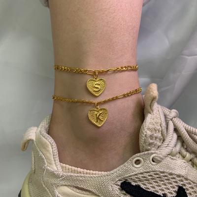 China Heart Shaped Anklet Bracelet Thin Layer Gold Initial Letter Chain Anklets Alphabet Link Chain Whole Casual 26 Letter Pendant Female for sale