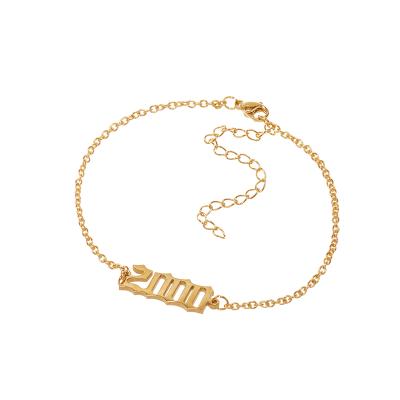 China TRENDY Customize Year 1980-2000 Number Anklets Personalized Gold Plated Silver Anklet Stainless Steel Foot Chain For Women for sale