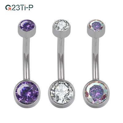 China FASHIONABLE 2021 titanium g23 thread internal belly bar navel piercing jewelry with double white crystal gem for sale