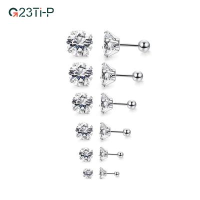 China High Quality Fashionable Titanium Earrings G23 Diamond Titanium Piercing Cartilage Earring Stud Jewelry for sale