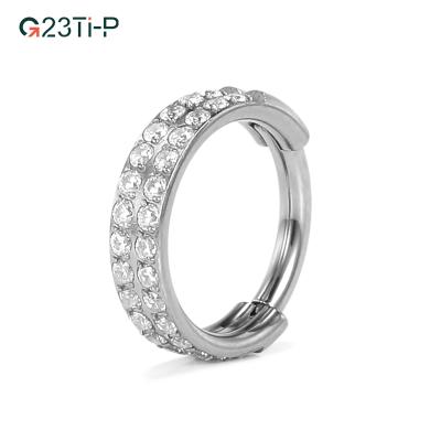 China G23 Trendy Titanium CZ Gem Paved Outer Side 2 Set Set Hinged Clicker Ring Segment Nose Piercing for sale