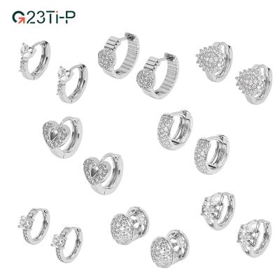 China TRENDY Geometric Heart Pave Irregular CZ Stone Circle Earrings Large Stainless Steel Clip On Earring for sale