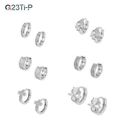 China FASHIONABLE Geometric Circles Earrings Cross Zircon Flower Circle Earrings Stainless Steel Crystal Earring Set for sale